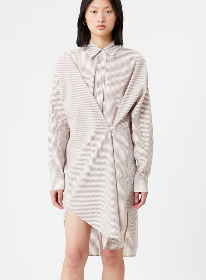 Isabel Marant Etoile Seen Shirt Dress Fr 38 Us 6 Tan White Striped Midi Nwot